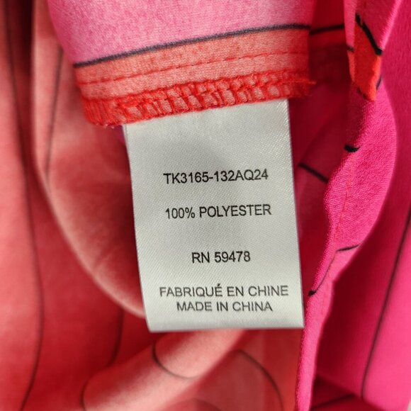 Tronjori Keyhole Neck Tie Blouse Women's M Red Pink Stripe Statement Feminine - Picture 7 of 8